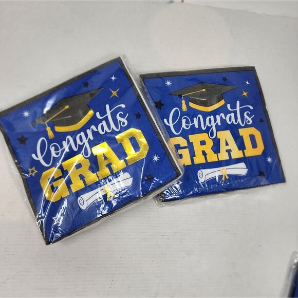 New Graduation Party Napkins Blue Gold 2 pkgs. 50 Count Grad Party Decorations - Picture 3 of 3